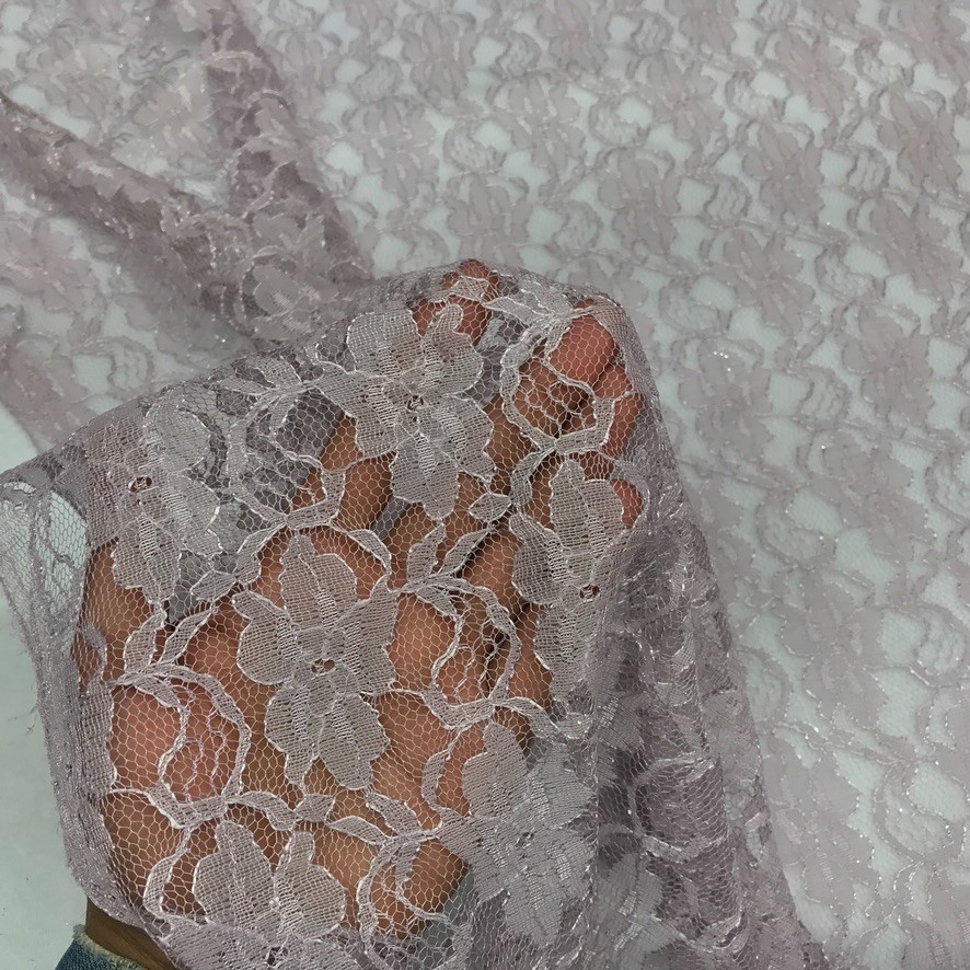 MAUVE Floral ENCAJE Flor Bordado Tela Vestido Novia Boda Artesanal Muñecas 60”
