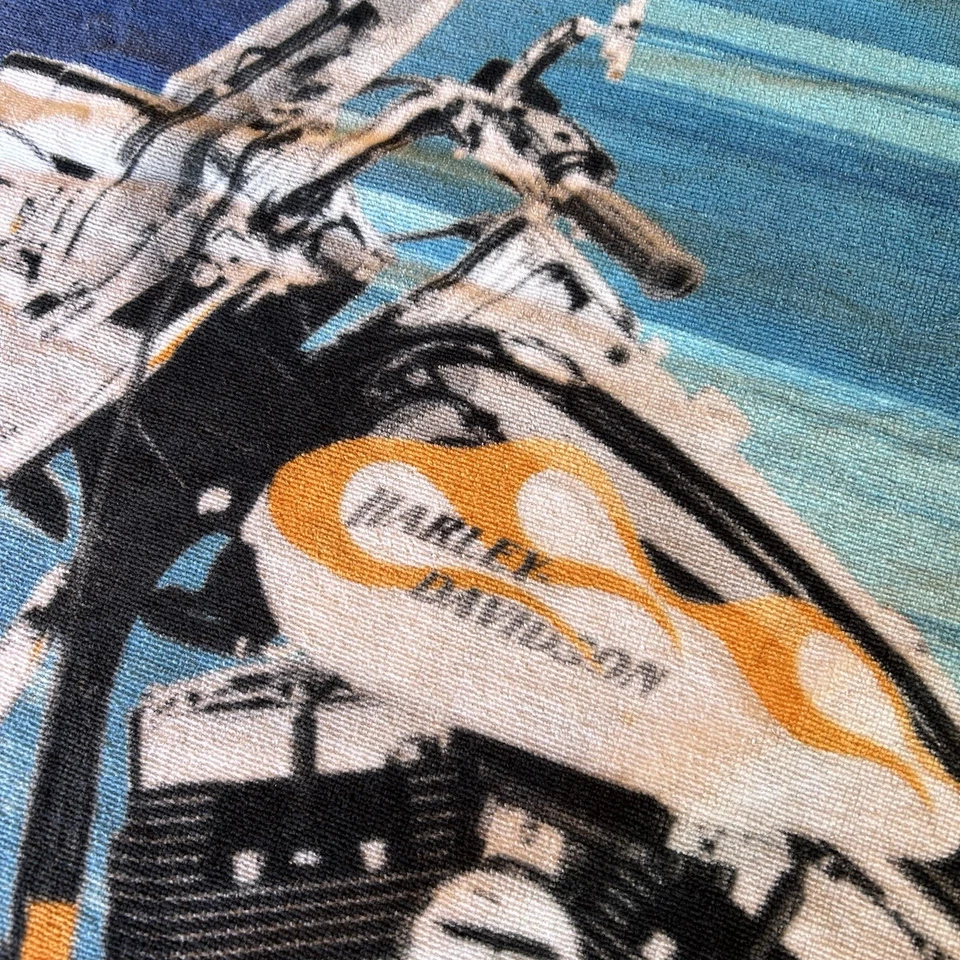 Toalla de playa Harley Davidson 2001 de colección motocicleta estampado azul llamas Foto 3 de 4