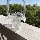 Fenton Frosted Clear Glass Grape Pattern Handled Decorative Basket 7" Tall