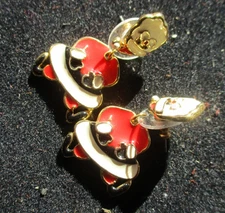 EDGAR BEREBI Vintage Gold Tone  SANTA Enamel Dangle Post Earrings. Gift box.