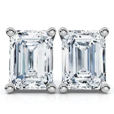 F/VS 1 - 8Ct Emerald Cut Diamond Studs 14k Gold Lab Grown Women's Earrings