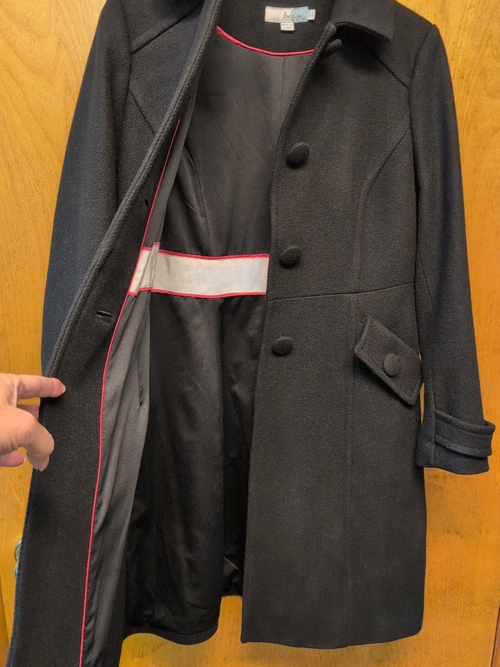 ¡NUEVO! Abrigo de guisante Boden 8 negro mezcla de lana de un solo pecho Foto 4 de 4