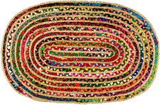 Jute Chindi Braid Rag Rug - 2X3 Ft Oval Multi Color Area Rug