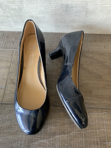 Mootsies Tootsies tacco 2" blu taglia 7 1/2 slip on vernice punta tonda pompa - Foto 2 di 4