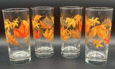 Set Of 4 Vintage Libbey Crisa Autumn Leaves Tumblers Glasses