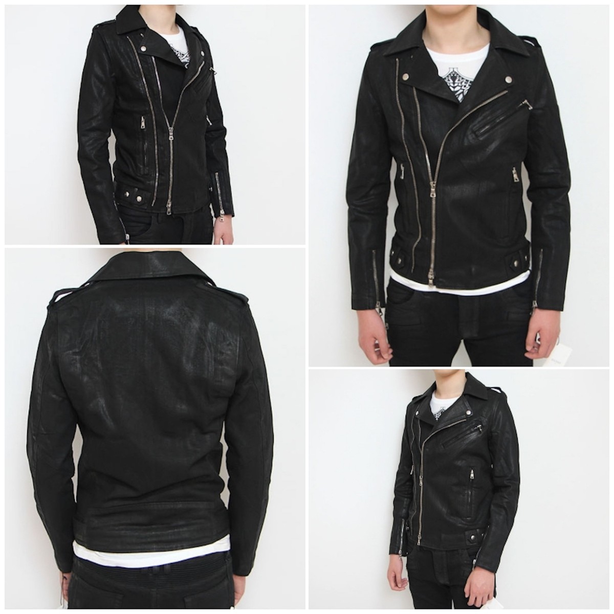 Rare & Great Balmain SS15 Black Waxed Denim Cotton Biker Jacket