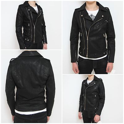 Rare & Great Balmain SS15 Black Waxed Denim Cotton Biker Jacket