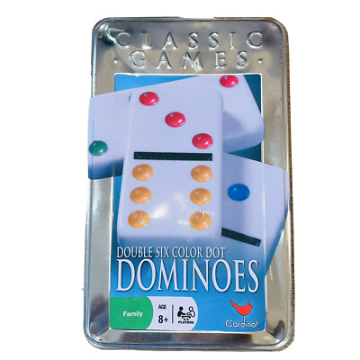 Double Six Color Dot Dominoes in Tin Family Game Ages 8 & up Cardinal Pre Owned