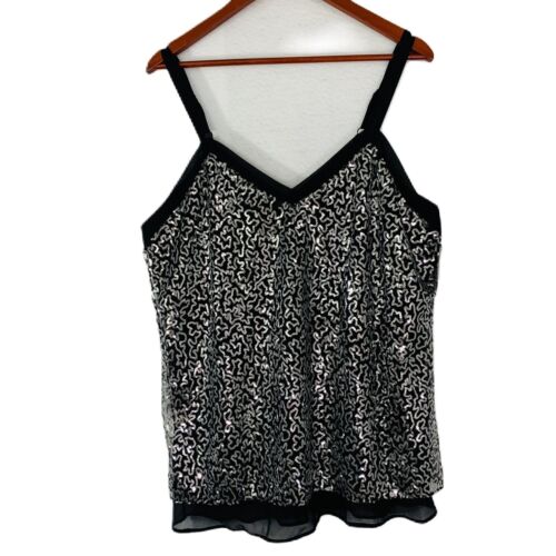 Modern Movement Camisole Women Size XL Black Chiffon Silver Sequin V Neck NWT
