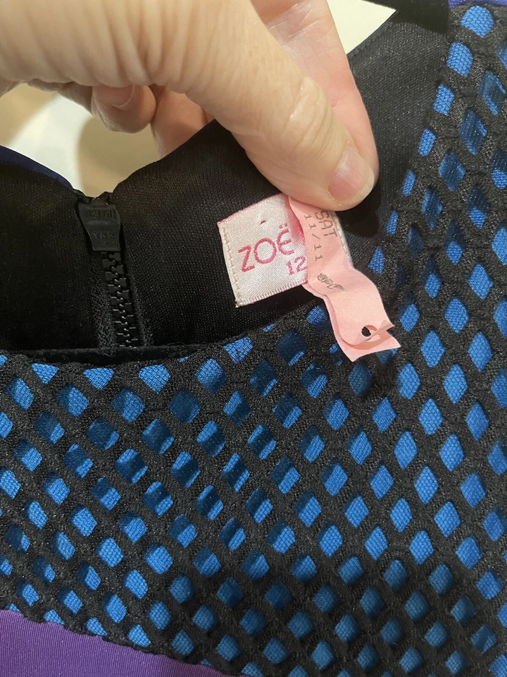 Vestido Zoe LTD Niñas Talla 12 Bloque de Color Línea A Tejido Buceo Púrpura Azul Fiesta ¡GUAU! Foto 4 de 4