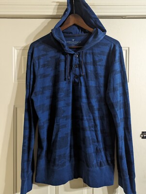 American Eagle Men's Medium Lightweight Beach Henley Hoodie LS Relaxed Fit. NICE