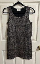 Everly Layered Look Sleeveless Dress Black Metallic Sparkle Size Small
