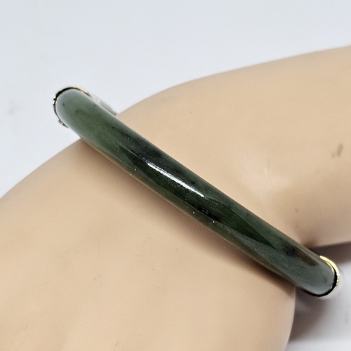Vintage Chinese Spinach Green Nephrite Jade Gilded Bangle Bracelet - Picture 5 of 14