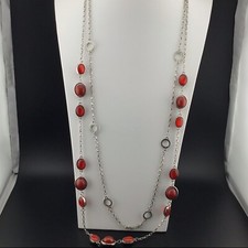 "Collar SilverT Rojo Cereza Cabachones Audaz Boho Chic Corto 16"" Gota Larga 19"" Gota"