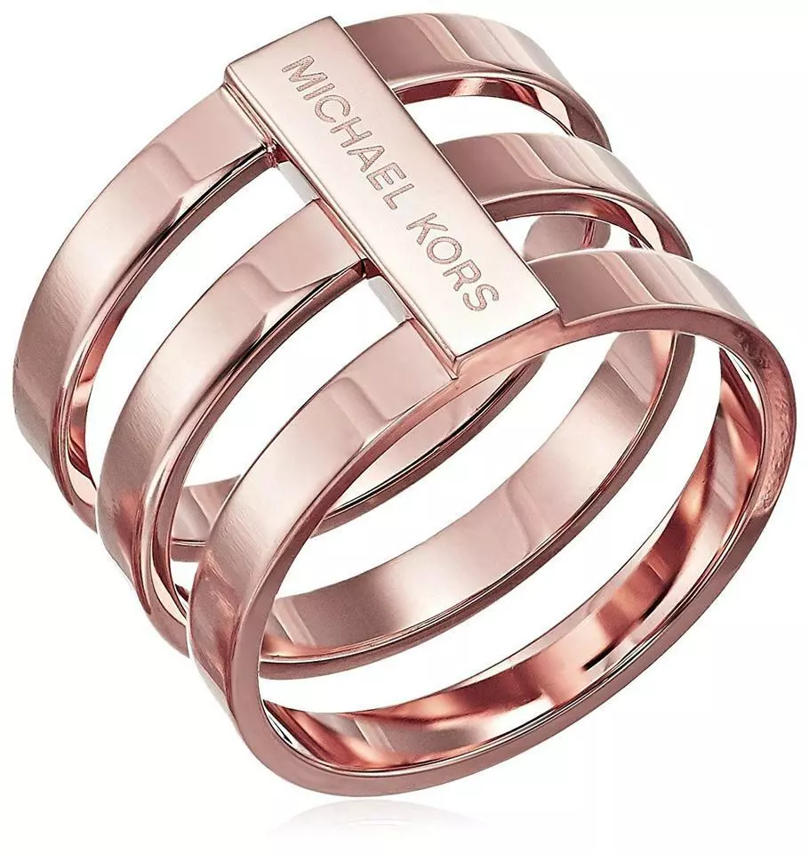 NEW MICHAEL KOR S ROSE GOLD TONE 3 STACK WIDE BARREL RING BAND MKJ4055