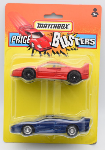 Matchbox Super Kings Ferrari F40 red & Jaguar XJ220 blue. Price Buster Twin Pack
