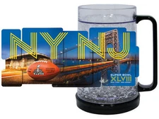 SUPER BOWL XLVIII  SEAHAWKS vs BRONCOS 2014 NY & NJ CRYSTAL PLASTIC FREEZER MUG