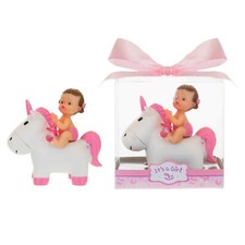 Mega Favors - Baby Girl Sitting on Unicorn Poly Resin - Pink, 12PCS