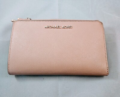 Michael Kors Double Zip Dusty Rose Blush Wallet See Pics For Small Flaw