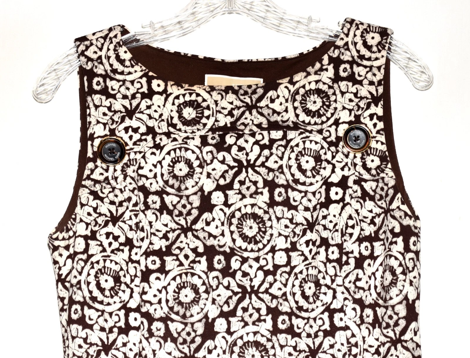 Abito Michael Kors marrone scuro con bianco floreale elasticizzato tubino taglia S