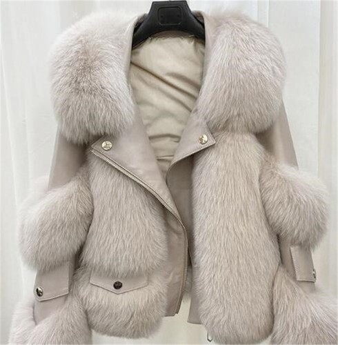 Women's Casual Leather Jacket Coat Rabbit Fur Collar Outwear Winter Warm Thicken - Bild 7 von 14