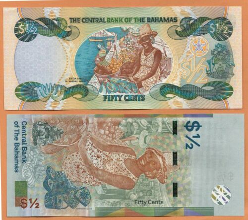 BAHAMAS 2001,2019 2 x UNC 1/2 0.5 Dollar Banknotes Paper Money Bills P- 68,NEW - Imagen 2 de 4