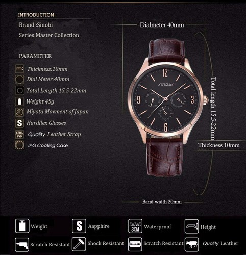 Luminoso Reloj Hombre Fecha Negocios Cuero Analógico Semana Adolescentes Gent Elegante Cuarzo - Imagen 6 de 14