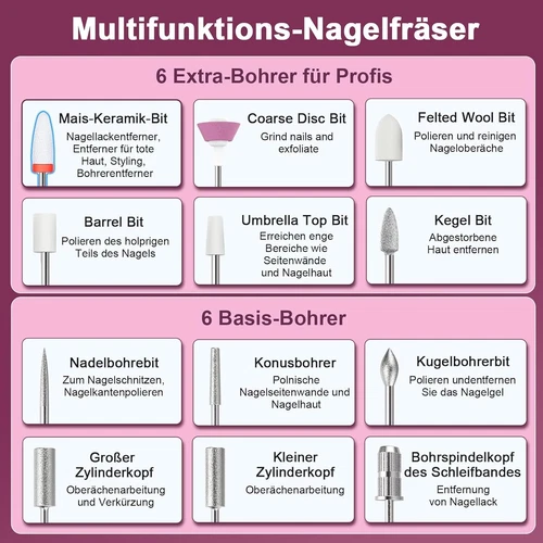 Profi Nagelfräser Kabellos mit Akku Elektrische Nagelfeile Fräser 3 Stufe USB-C - Bild 4 von 16