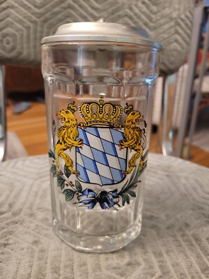 Vintage Domex Lion Crest Glass Stein Tankard With Pewter Lid Glass Mug