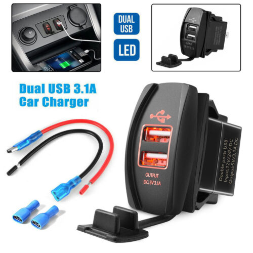 Double chargeur d'alimentation universel USB lumière rouge DEL pour panneau de commutation bascule voiture bateau - Photo 1 sur 9