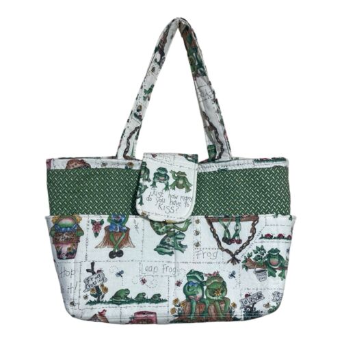 Frog Purse Shoulder Bag Tote Handmade Cotton 9 Pockets Garden Mushrooms Birds