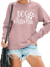 Dog Mom Sweatshirt Women Dog Mama Shirt Pullover Cute Dog Sweater Long Sleeve Le