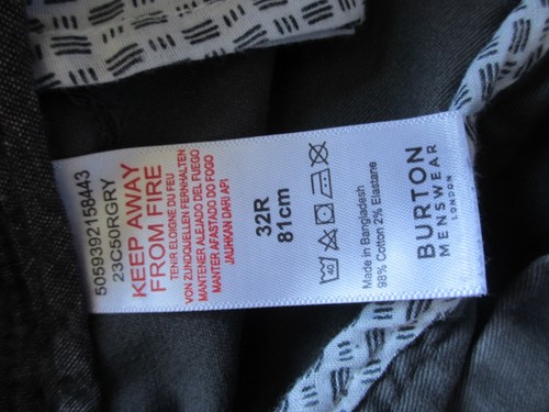 Mens' Straight Fit Chinos by Burton - Size 32R, Colour - Grey - Picture 4 of 4