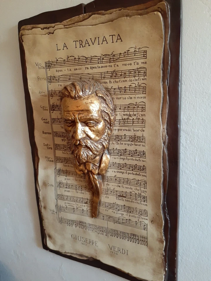 Arte de pared de música vintage busto de la Traviata Giuseppe Verdi escultura 3D fibra de vidrio  Foto 3 de 4