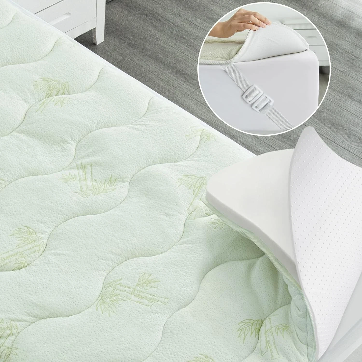 Bamboo Twin XL Mattress Topper for College Dorm Cooling Thick Foam Mattress Pad