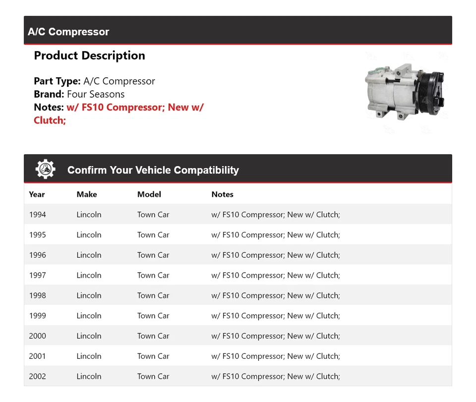 Compresor de aire acondicionado Lincoln Town Car 1994-2002 4 estaciones 1995 1996 1997 1998 1999 Foto 2 de 4