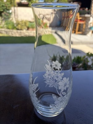 Vintage Etched Glass Daisy Flower Vase Clear 1980s Pasabahce Turkey 7'' Tall