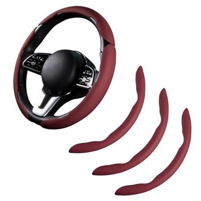 Car Steering Wheel Cover Leather 14.5-15 in Universal 3Pcs Set Wine Red