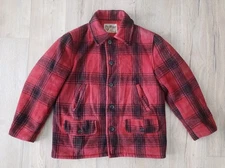 Vintage FOX KNAPP Wool Buffalo Plaid Pea Jacket Coat Sz 40 Union Made Flaws READ