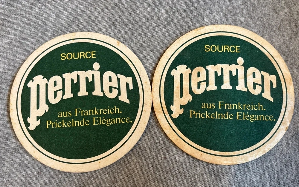 2 Bierdeckel, Source Perrier aus Frankreich, Prickelnde Elegance