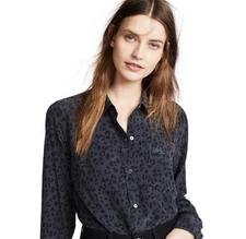 Rails Womens 100% Silk Kate Onyx Cheetah Button Down Shirt Gray Black Size M