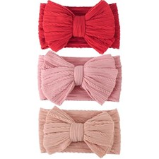 Baby Bows Headbands Nylon Baby Girl Headbands Soft 3 3 Pcs: Blush/Pink/Red