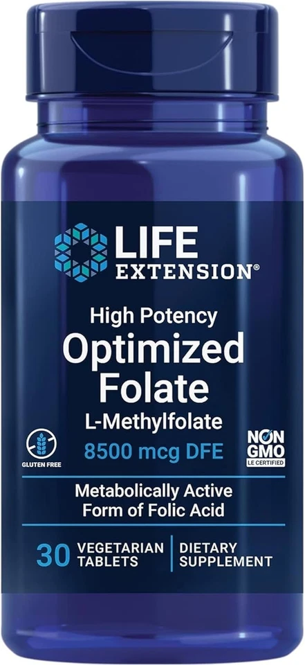 LIFE EXTENSION OPTIMIZED FOLATE L-Methylfolate 8500mcg 30 Veg. Table SUPER PREIS - Bild 1 von 1