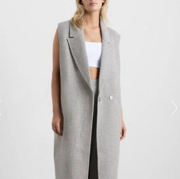 AJE Athletica 100% Wool Grey Longline Sleeveless Jacket Coat Vest Size 10