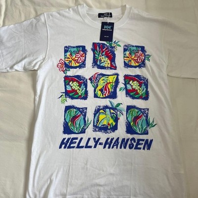 Helly Hansen Vintage White Logo T-Shirt L Old Clothes with Small Stains