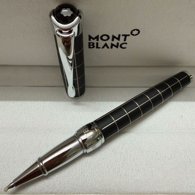 Montblancc Black Grid Rollerball Pen Platinum Trim w/ Gift Box VIP Gift Rare