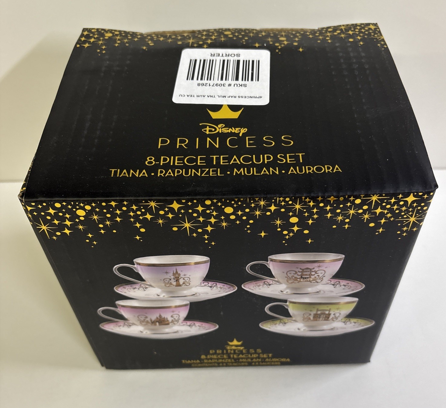 New! Disney Princess 8 Piece Ceramic Teacup Set Tiana Rapunzel Mulan Aurora