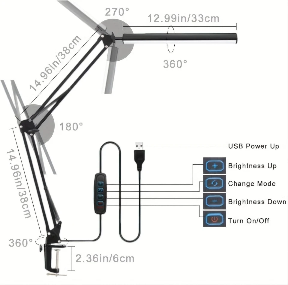 LED Desk Lamp Adjustable Swing Arm Lamp with Clamp Eye-Caring Reading Desk Light - Image 4 of 4