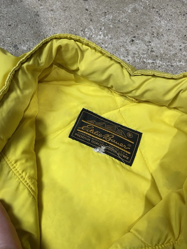 Vintage Eddie Bauer Jacket Mens XL Yellow Premium Goose Down Puffer Coat 70s USA - Image 4 of 4