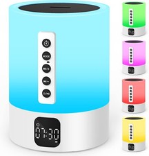 Night Light Bluetooth Speaker Alarm Clock, Sound Machine with White